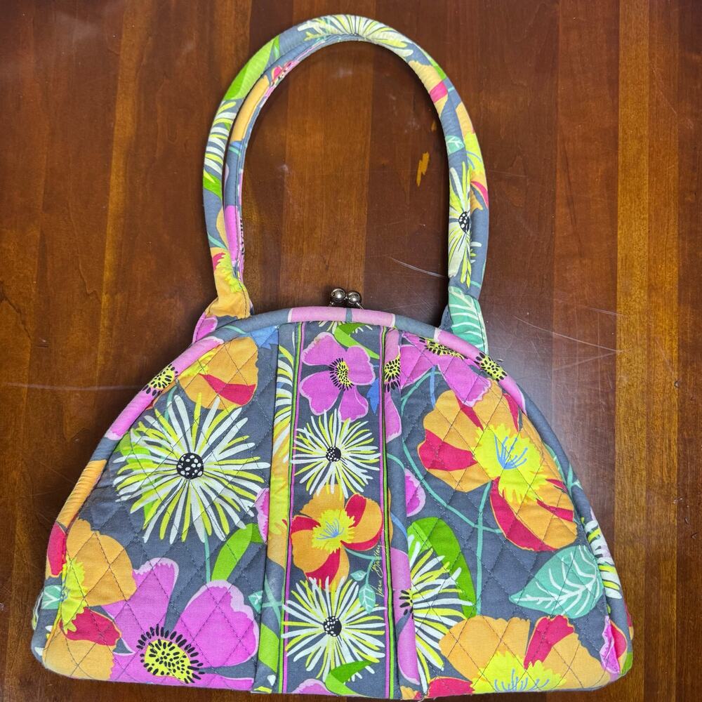 Vera Bradley RETIRED Pattern Jazzy Blooms Large Bowling Shoulder Bag Kisslock